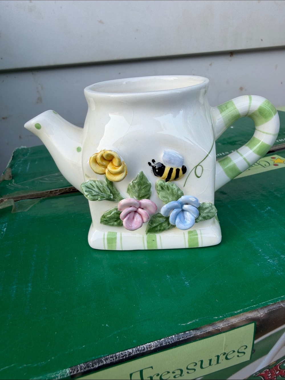 Ceramic Floral Teapot Pitcher with Bee